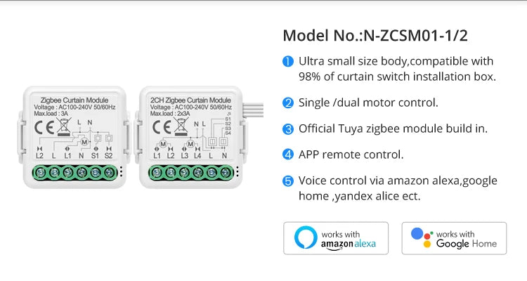 Tuya Zigbee 3.0 Smart Home Wireless Mini Curtain Switch Relay Module for Roller Blind Shutter Curtain Motors