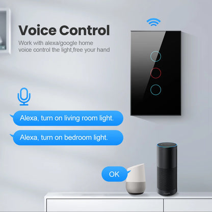 Zigbee Glass Touch Screen Smart Wall Light Switch Work With Alexa Google Home Tuya