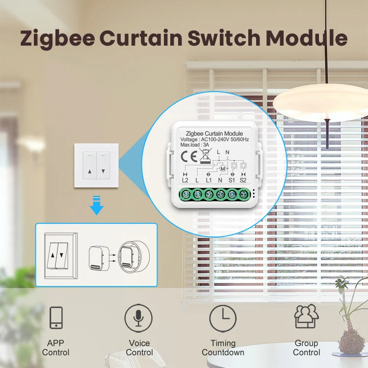 Tuya Zigbee 3.0 Smart Home Wireless Mini Curtain Switch Relay Module for Roller Blind Shutter Curtain Motors
