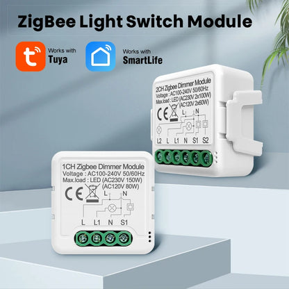 AVATTO Zigbee Dimmer Switch Module 1/2 Gang  Support 2 Way Control APP Control Alexa Voice Control