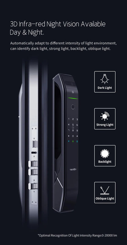 Tenon A7X Electronic Automatic Biometric Fingerprint Face Recognition Lock Tuya APP Wifi Card 3D Face Detection Smart Door Lock