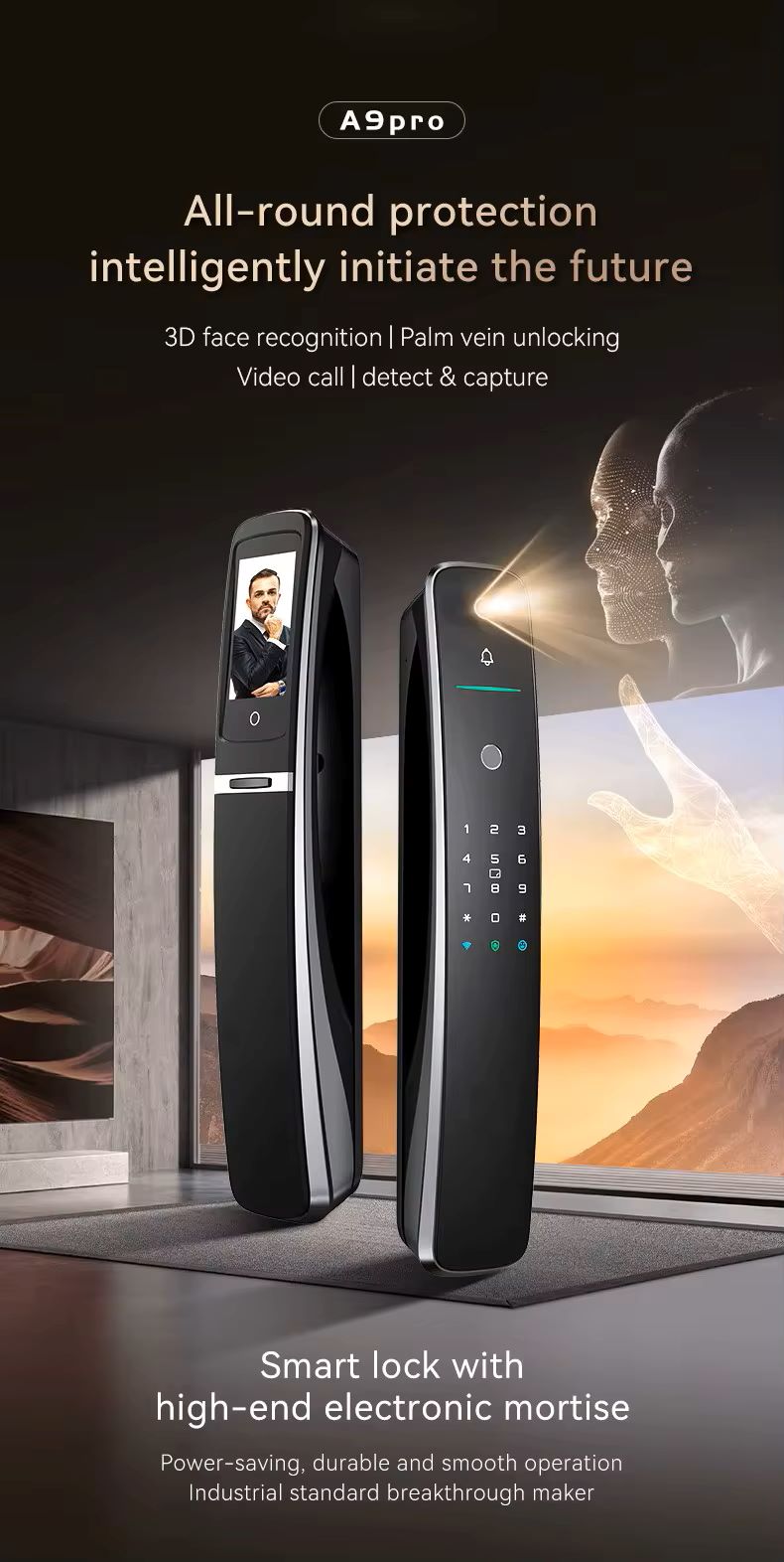 TENON A9 PRO 3D Face Recognition Palm Vein Fingerprint Digital Intelligent Smart Lock