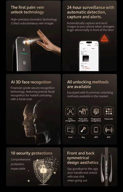 TENON A9 PRO 3D Face Recognition Palm Vein Fingerprint Digital Intelligent Smart Lock