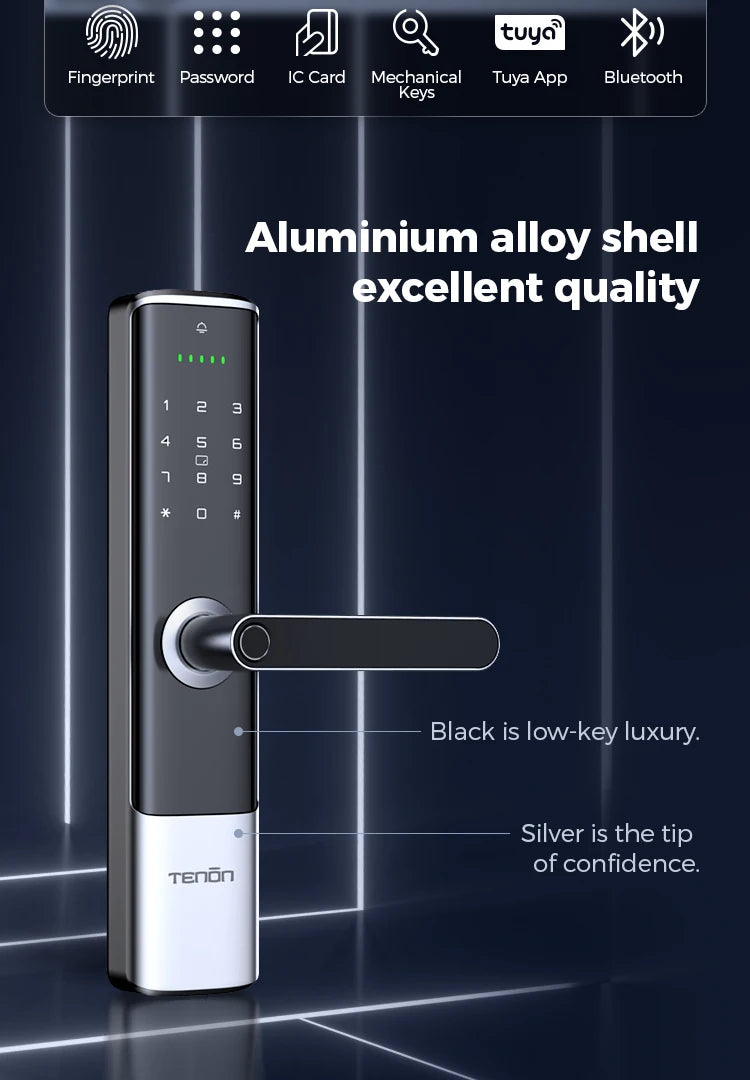 Tenon K6 Tuya Waterproof Electronic Smart Door Lock Digital Intelligent Card Biometric Fingerprint Door Handle Lock