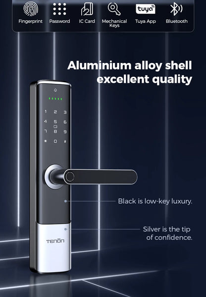 Tenon K6 Tuya Waterproof Electronic Smart Door Lock Digital Intelligent Card Biometric Fingerprint Door Handle Lock