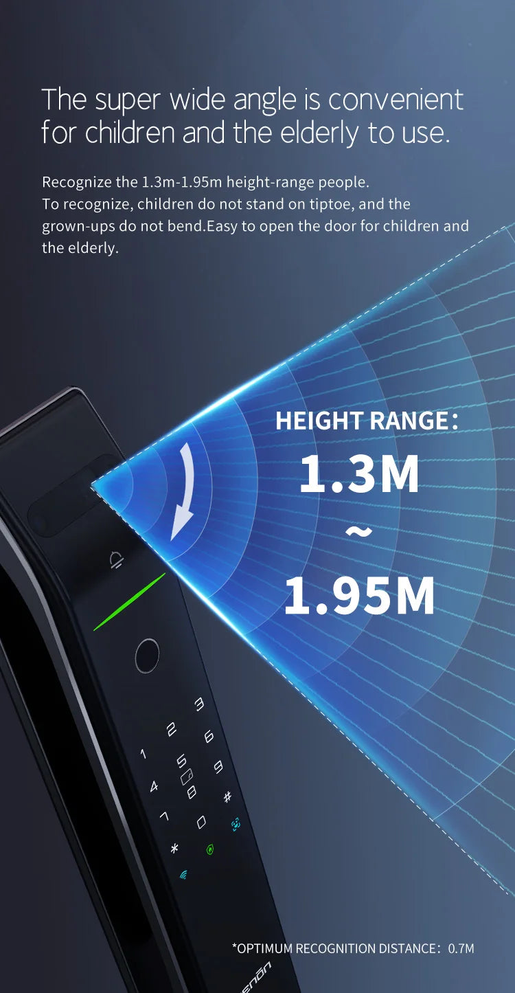 Tenon A7X Electronic Automatic Biometric Fingerprint Face Recognition Lock Tuya APP Wifi Card 3D Face Detection Smart Door Lock
