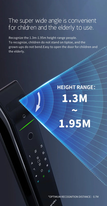 Tenon A7X Electronic Automatic Biometric Fingerprint Face Recognition Lock Tuya APP Wifi Card 3D Face Detection Smart Door Lock