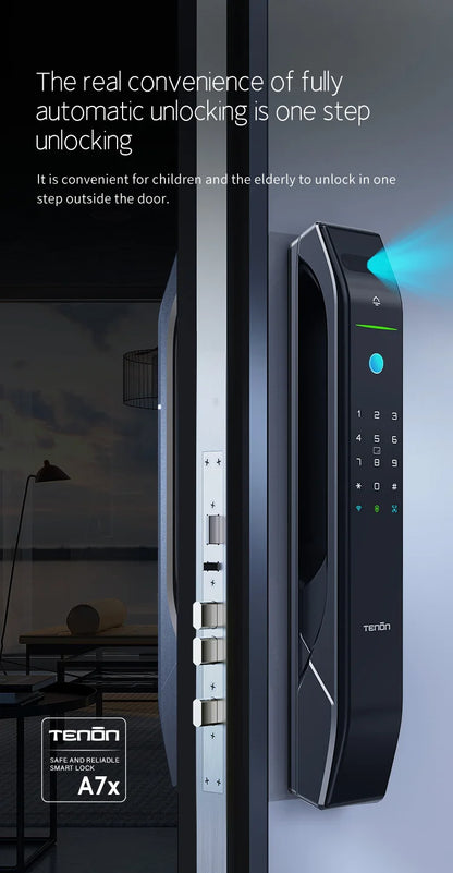 Tenon A7X Electronic Automatic Biometric Fingerprint Face Recognition Lock Tuya APP Wifi Card 3D Face Detection Smart Door Lock