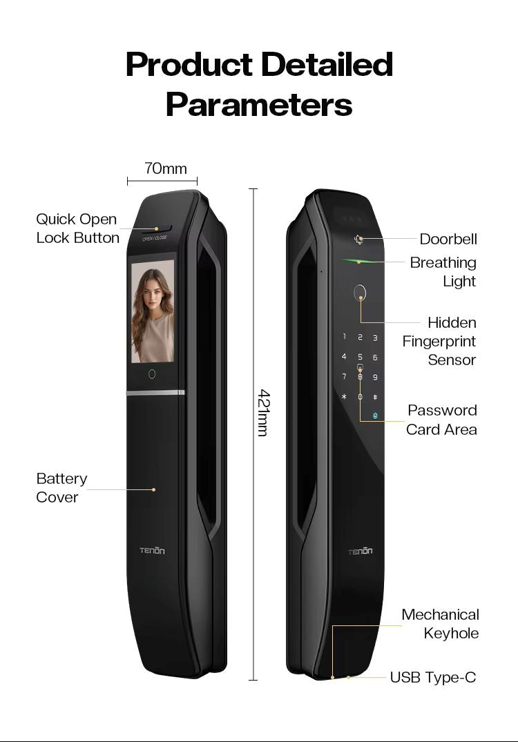 TENON A6 PRO Face lD/Palm Vein/Fingerprint/Password/Card/Mechanical Key/App
