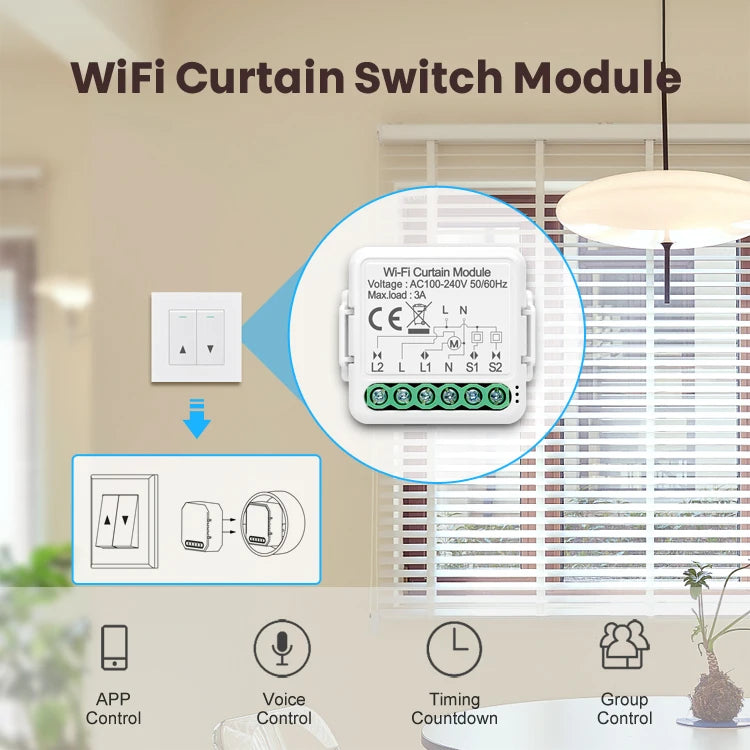 AVATTO Tuya smart life 240V 3A 1/2Gang smart wifi curtain switch module, Smart Home Automation Module APP control smart curtain breaker
