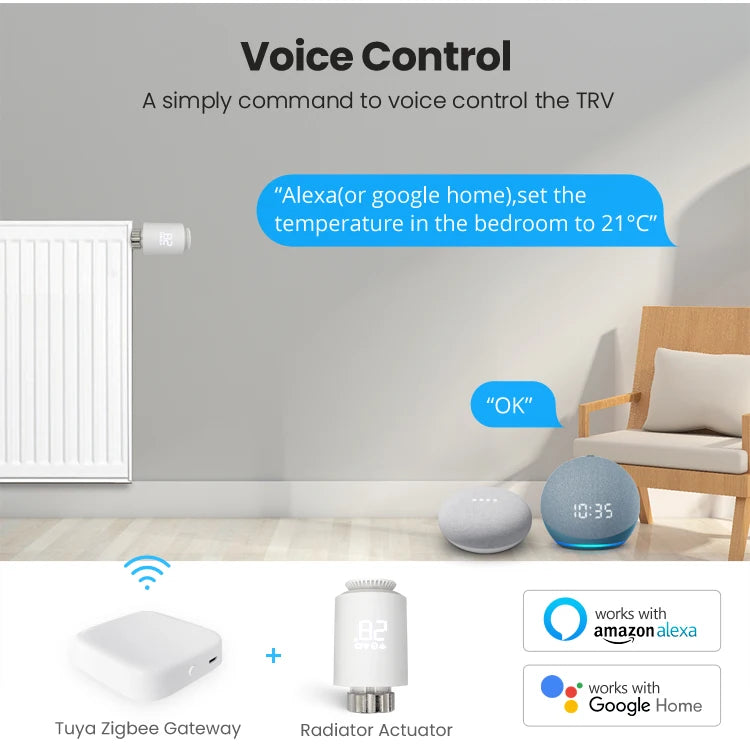 Zigbee Smart TRV Programmable Smart Thermostat Radiator Valve Temperature Controller Work with Alexa Google Home Alice
