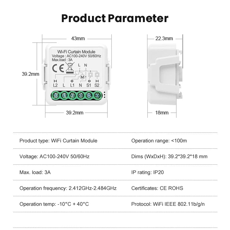 AVATTO Tuya smart life 240V 3A 1/2Gang smart wifi curtain switch module, Smart Home Automation Module APP control smart curtain breaker