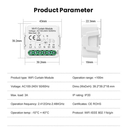 AVATTO Tuya smart life 240V 3A 1/2Gang smart wifi curtain switch module, Smart Home Automation Module APP control smart curtain breaker