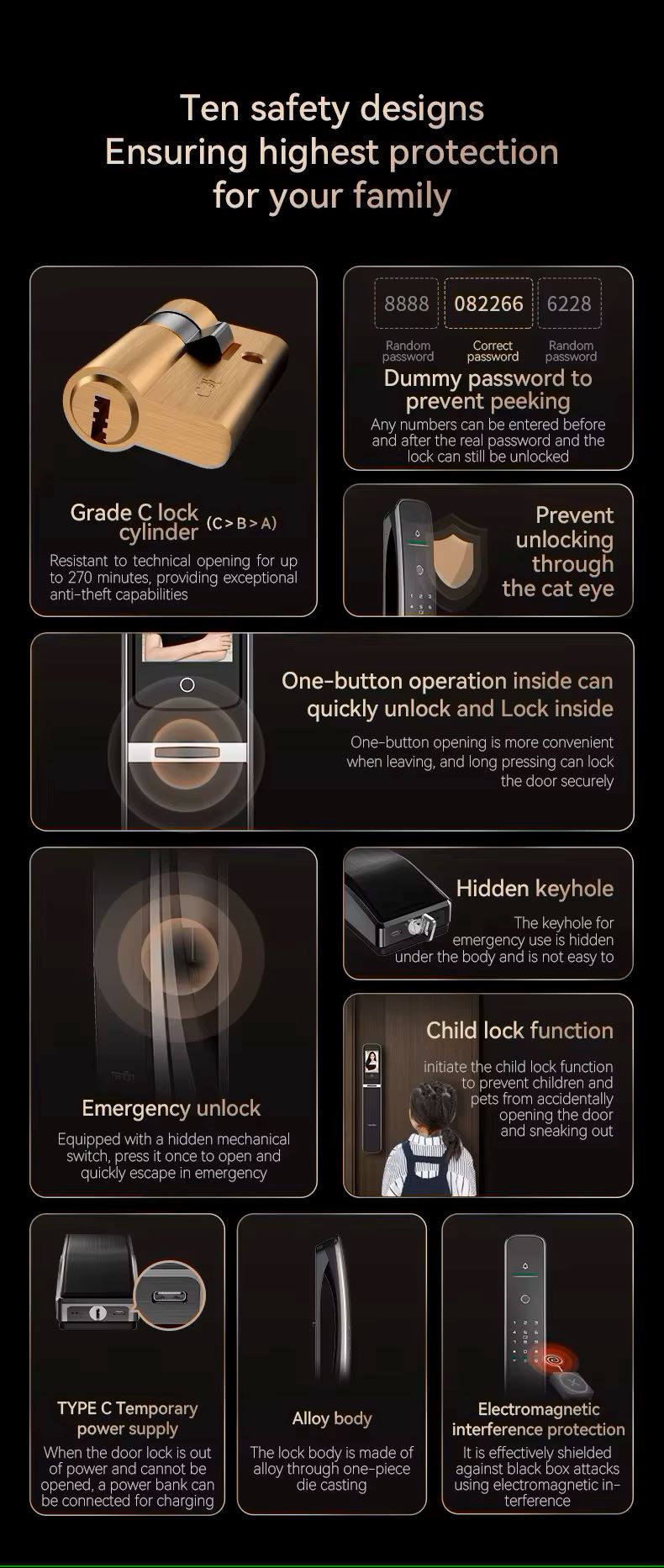 TENON A9 PRO 3D Face Recognition Palm Vein Fingerprint Digital Intelligent Smart Lock