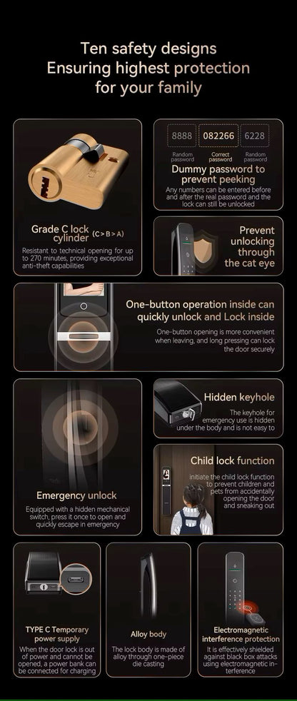 TENON A9 PRO 3D Face Recognition Palm Vein Fingerprint Digital Intelligent Smart Lock